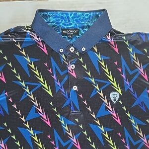 Madchuck Graphic Polo Shirt - Black with Neon Patterns